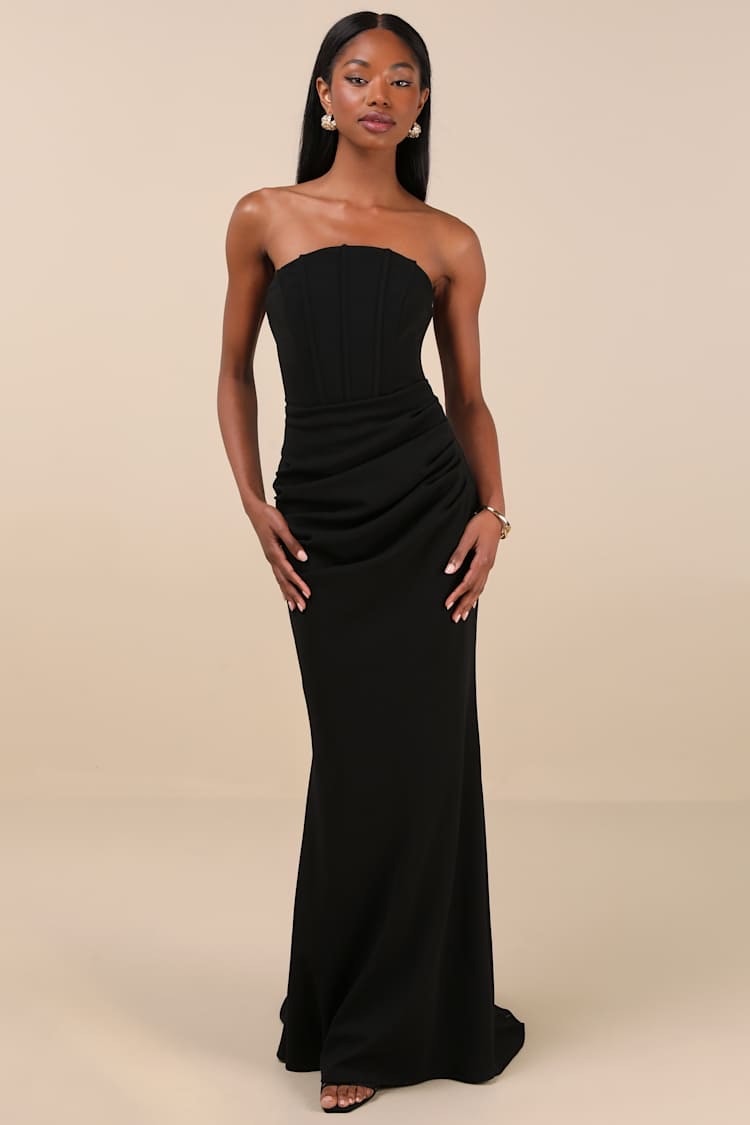Nwt Lulus Laney Black Strapless Corset Maxi Dress Bridesmaid Gala Banquet Sz Xl
